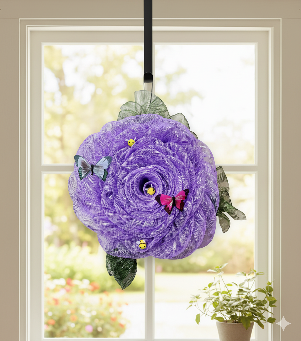 Lavender Meadow Bloom – Butterfly & Bee Mesh Wreath
