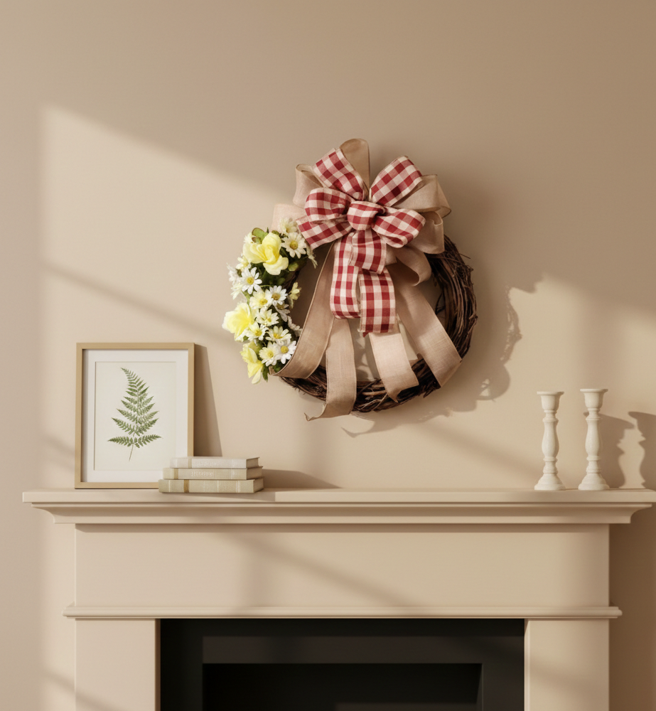 Countryside Bloom – Red Gingham & Burlap Grapevine Wreath