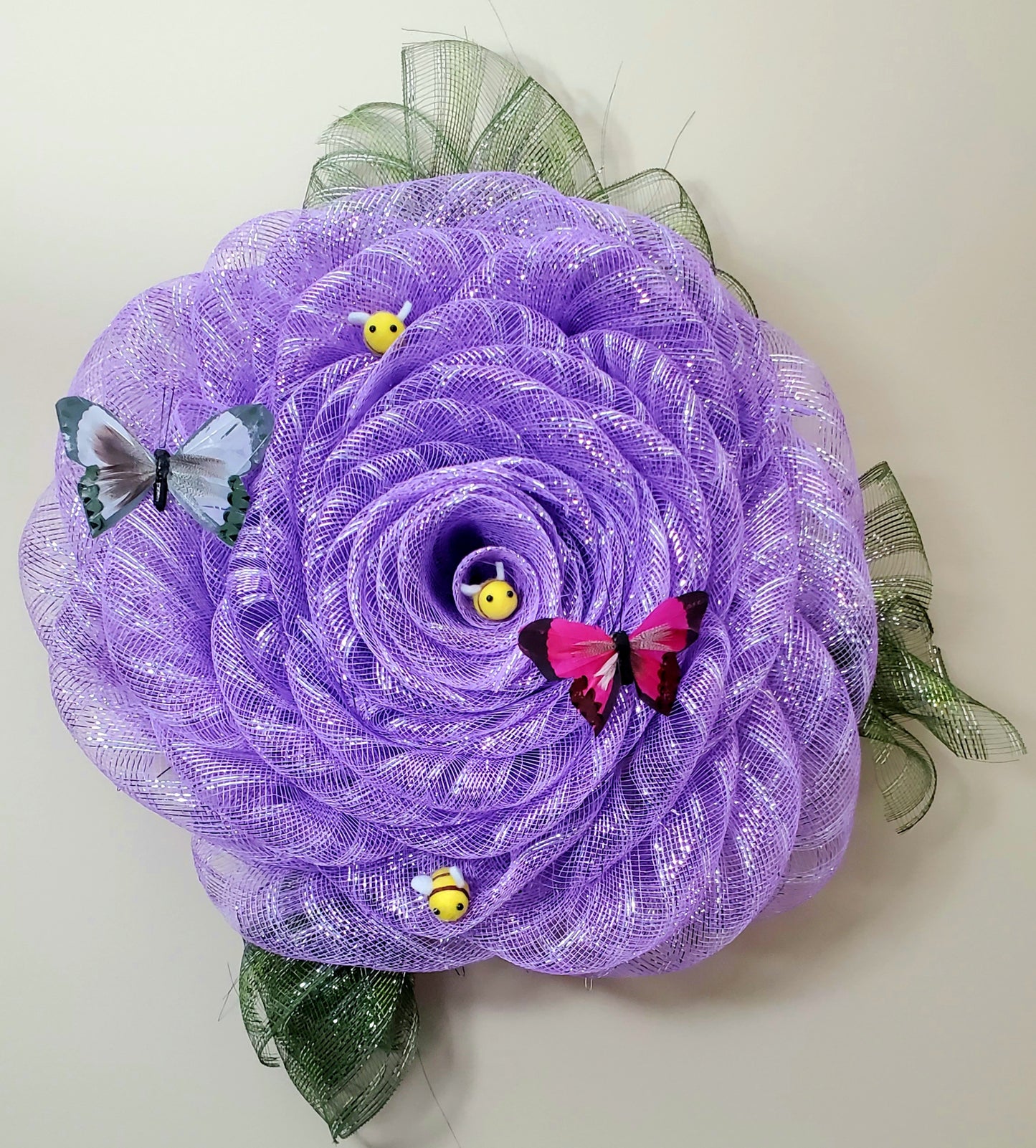 Lavender Meadow Bloom – Butterfly & Bee Mesh Wreath