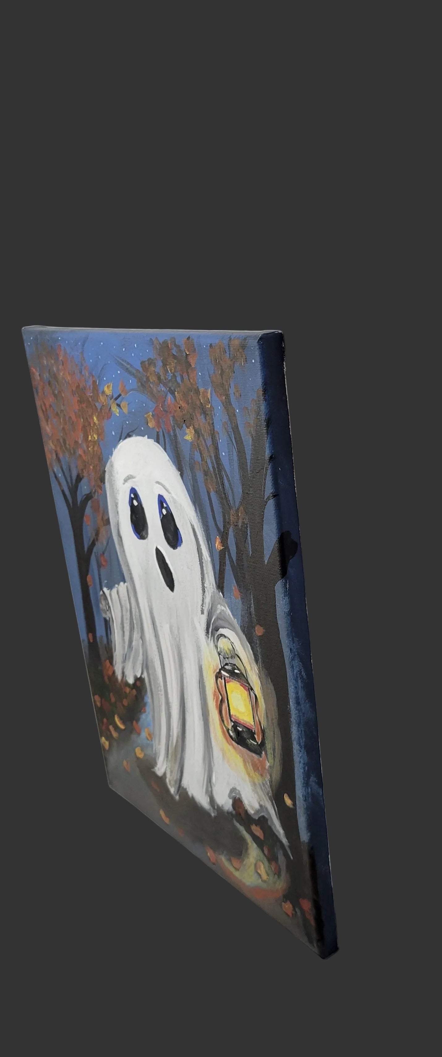 Lantern Lit Boo – A Hauntingly Cozy Night Canvas Wall Art