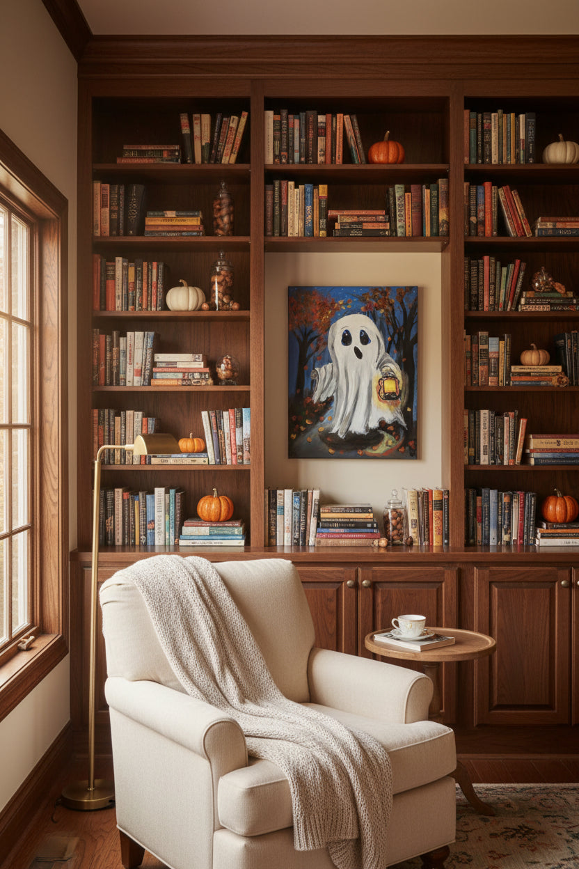 Lantern Lit Boo – A Hauntingly Cozy Night Canvas Wall Art