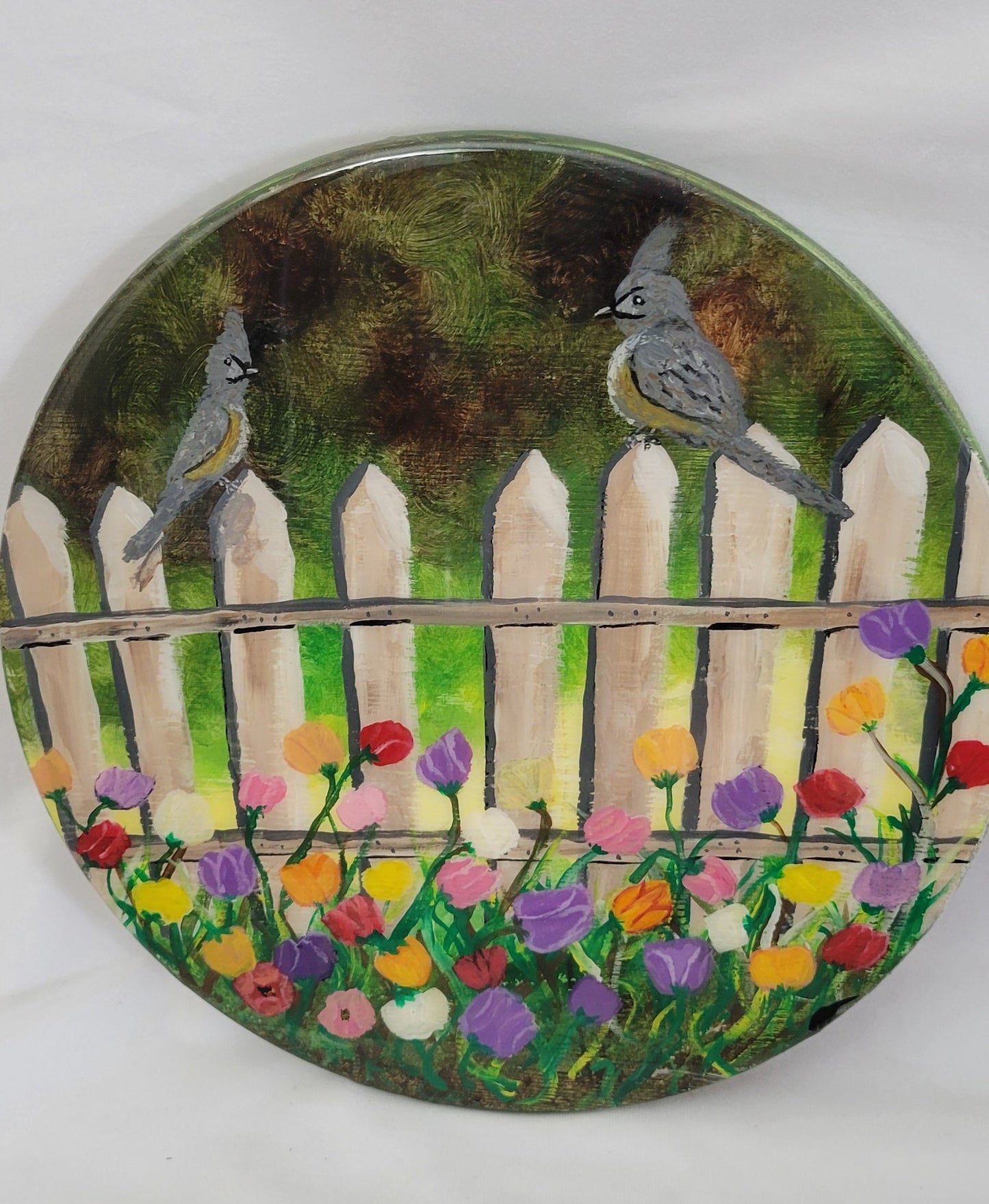Garden Greetings – Hand Painted Bird & Flower Fence Round