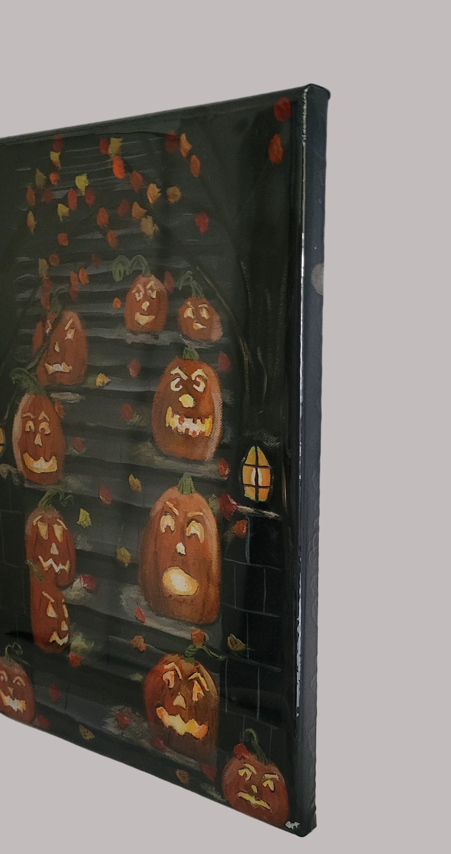 Jack-o'-Lantern Mischief March – Epoxy Sealed Halloween Canvas Wall Art