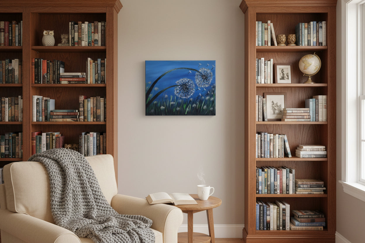 Wishes in the Wind – Hand Painted Dandelion Canvas Wall Art