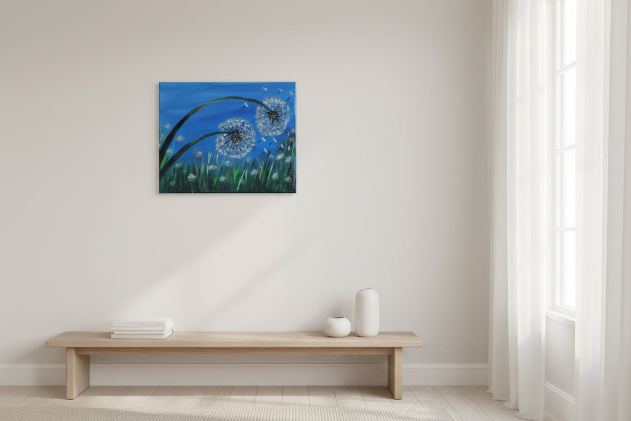 Wishes in the Wind – Hand Painted Dandelion Canvas Wall Art