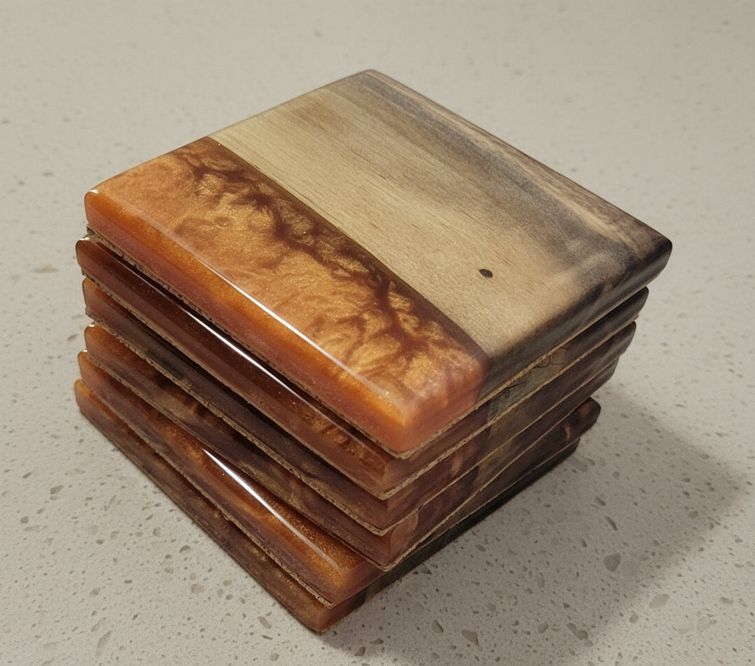 Copper Creek – Black Walnut Coaster Set with Copper Epoxy
