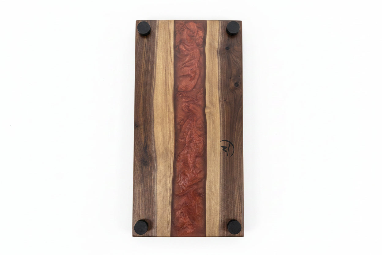 bottom of Wooden cutting board on a table 