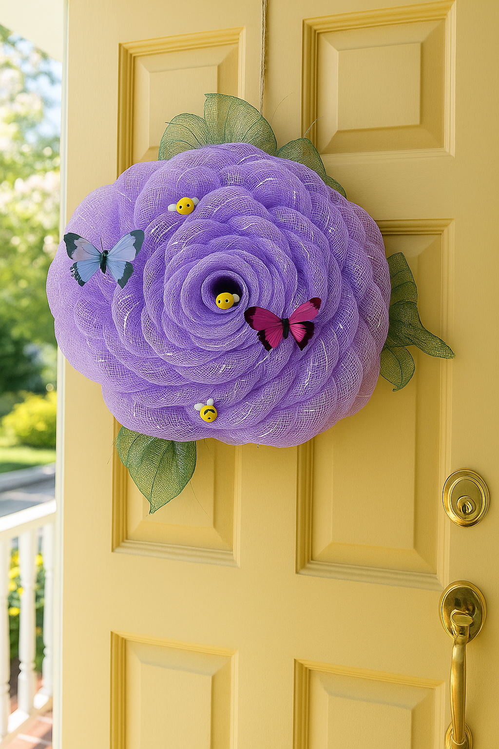 Lavender Meadow Bloom – Butterfly & Bee Mesh Wreath