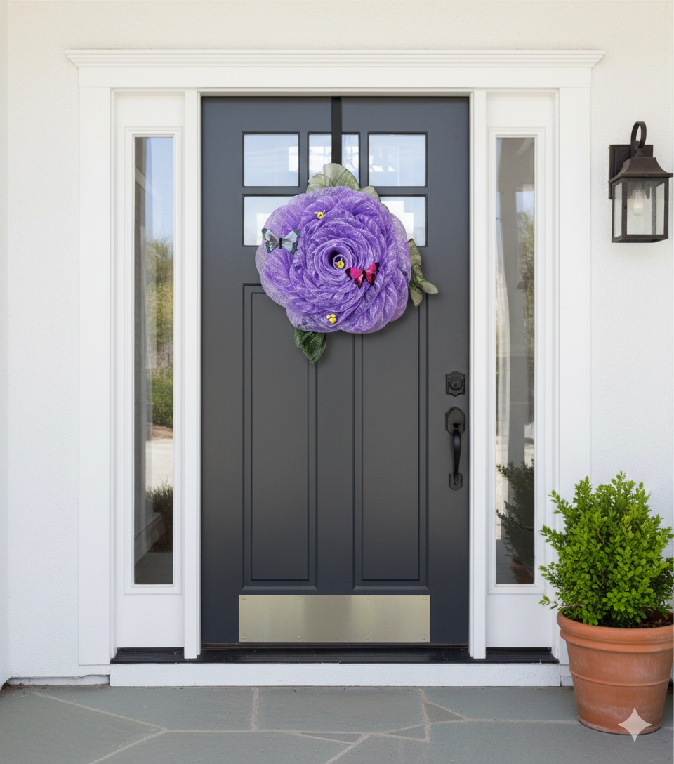 Lavender Meadow Bloom – Butterfly & Bee Mesh Wreath