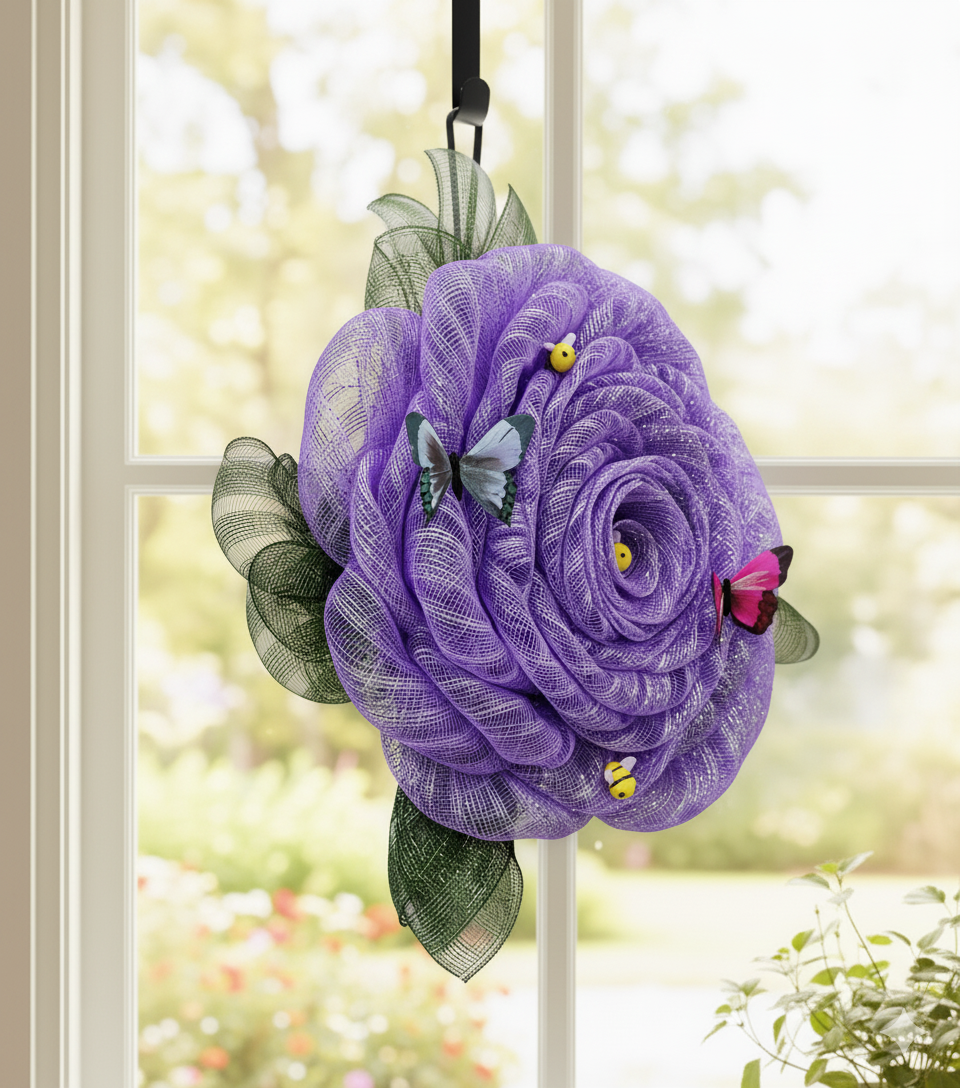 Lavender Meadow Bloom – Butterfly & Bee Mesh Wreath