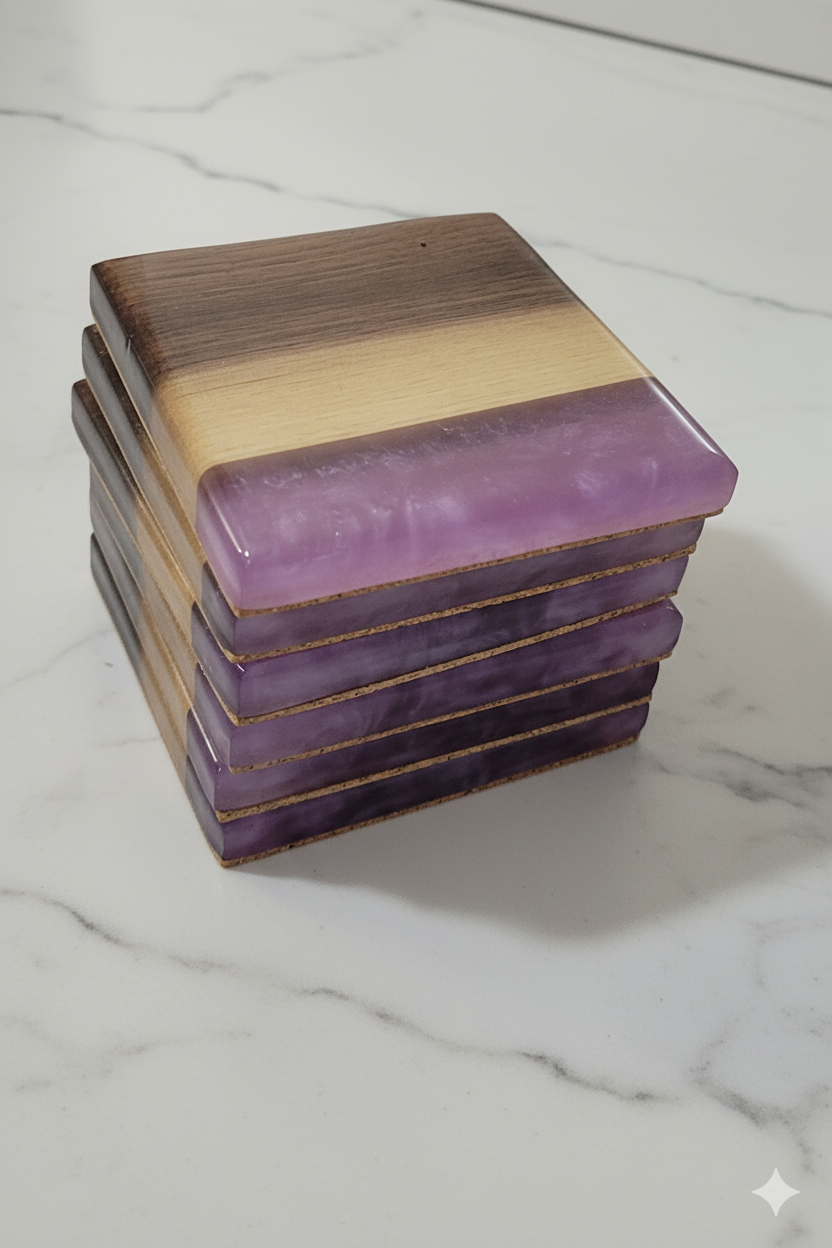 Lavender Drift – Handmade Epoxy & Black Walnut Coasters