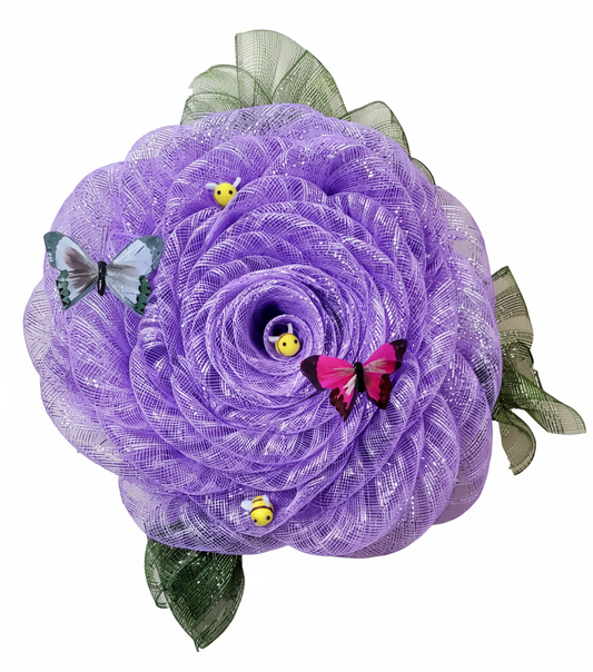Lavender Meadow Bloom – Butterfly & Bee Mesh Wreath