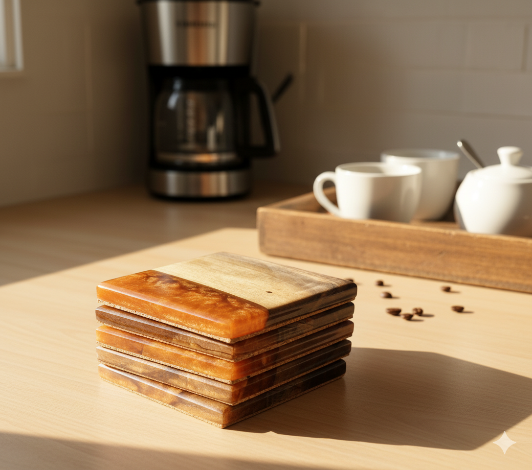 Copper Creek – Black Walnut Coaster Set with Copper Epoxy