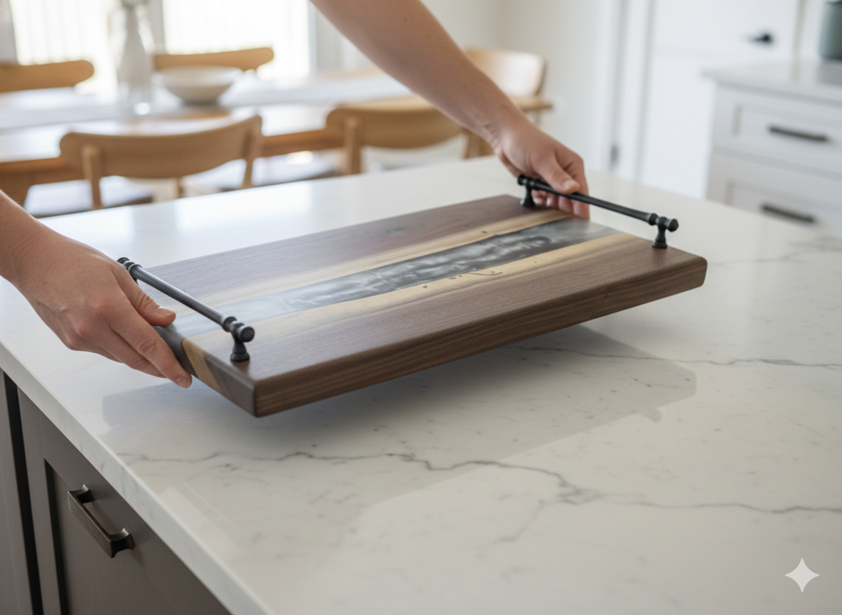 Silver Current – Black Walnut Charcuterie Board with Resin River