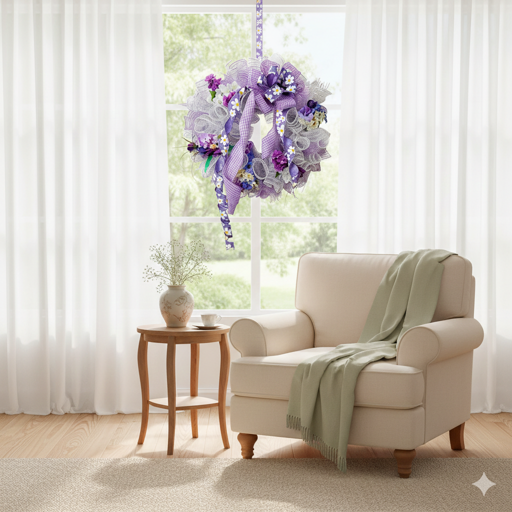 Lavender Elegance – Purple Floral Deco Mesh Spring Wreath