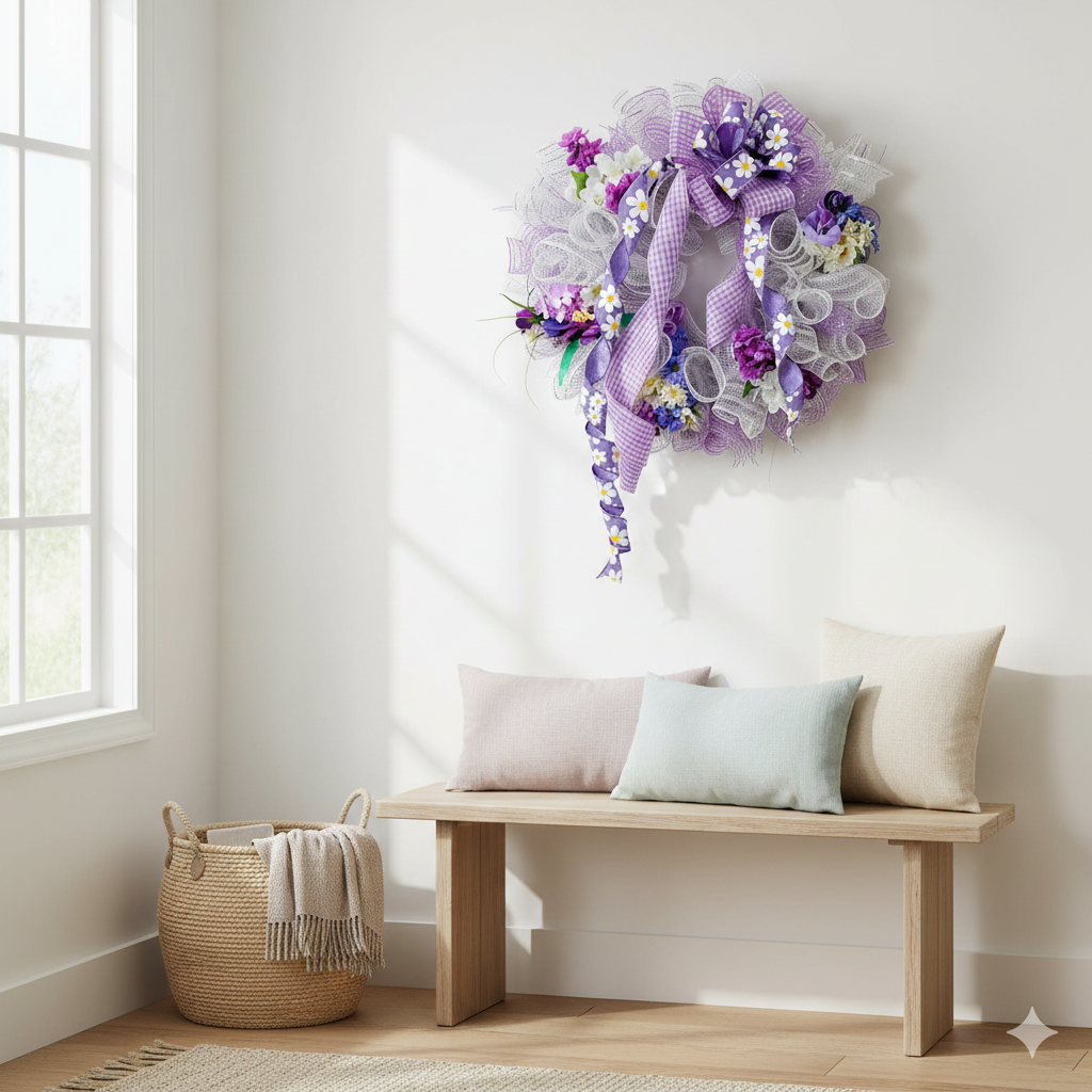 Lavender Elegance – Purple Floral Deco Mesh Spring Wreath