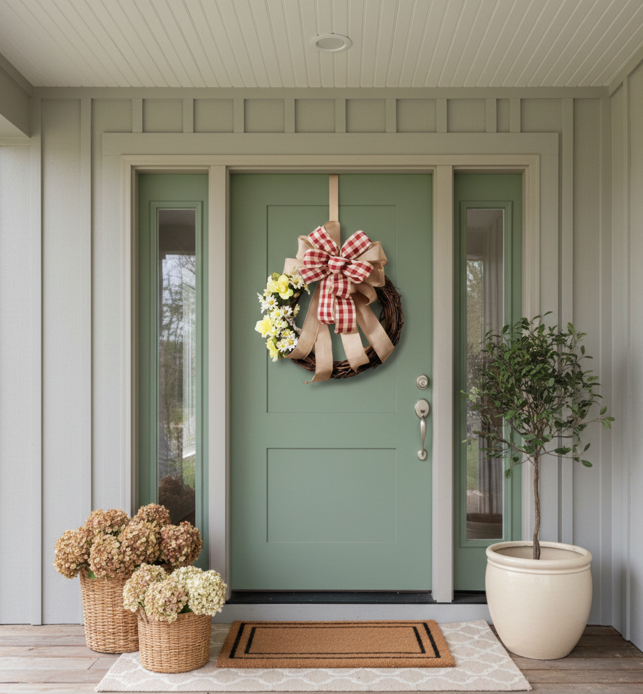 Countryside Bloom – Red Gingham & Burlap Grapevine Wreath