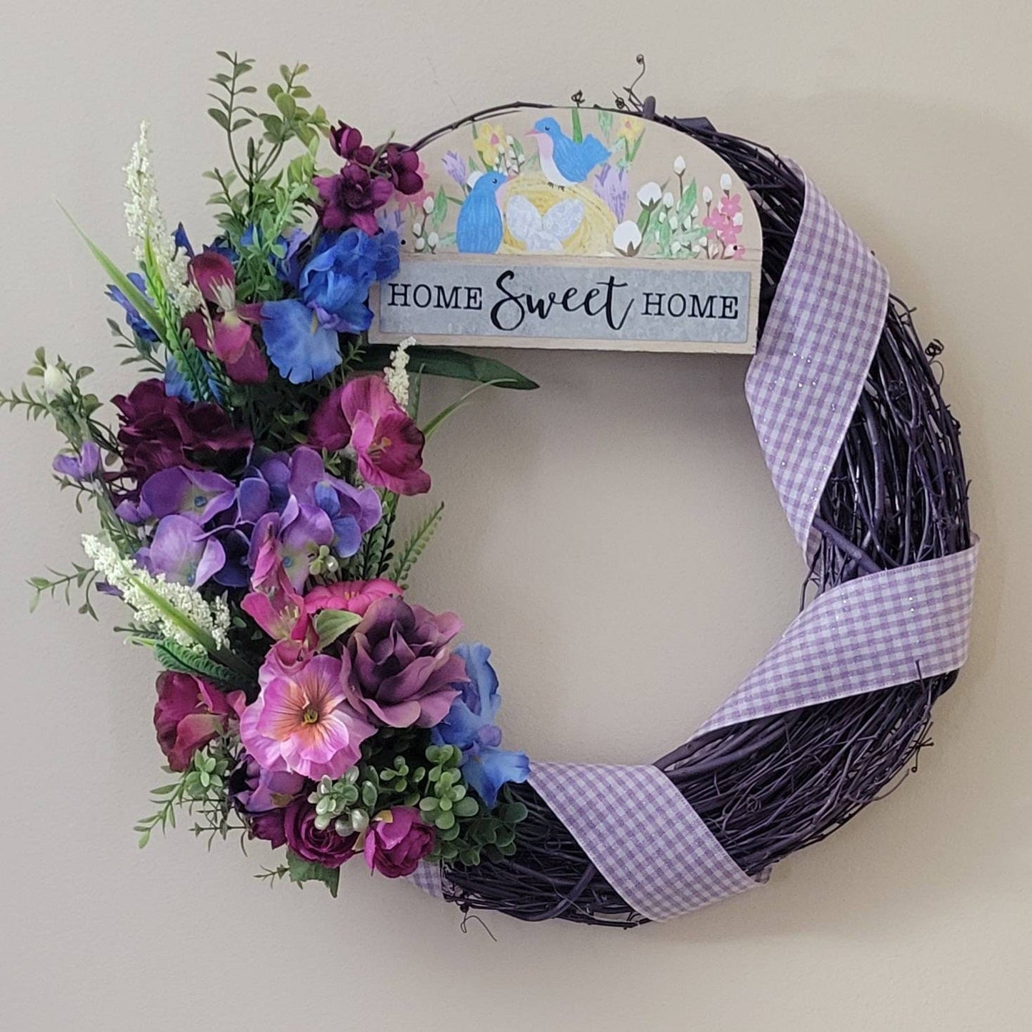 Spring Serenade- Purple Floral Grapevine Wreath